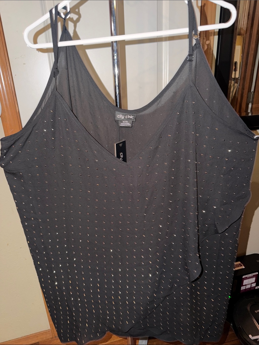 City Chic Black Rhinestone-Embellished Spaghetti Strap Cami
